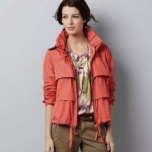 LOFT Coral Red Ruffled Windbreaker Rain Jacket